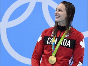 Canada's Penny Oleksiak celebrates her gold medal in the women's 100m freestyle finals during the 2016 Olympic Summer Games in Rio de Janeiro, Brazil.