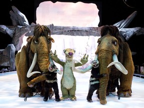 The Ice Age on Ice gang includes mammoths Ellie and Manny, possums Crash and Eddie, and Sid the sloth.