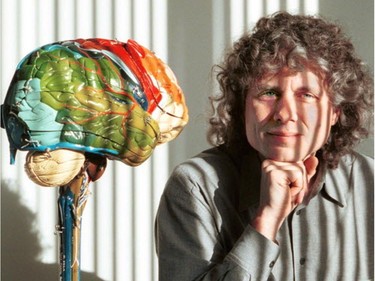 Steven Pinker, professor of psychology and director of the Center for Cognitive Neuroscience at the Massachusetts Institute of Technology, with a model of a brain in 2001.