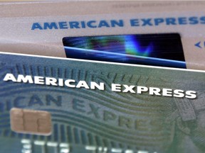 This Monday, July 18, 2016, photo shows American Express credit cards, in North Andover, Mass.