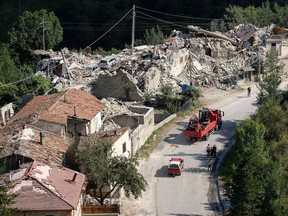 In Amatrice, Italy, parts of streets were devastated by an earthquake.