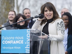 Parti Québécois MNA Véronique Hivon speaks to supporters in Joliette on May 9, 2016, where she announced her intention to run for the leadership of the party.