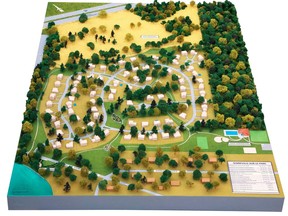 A model of the proposed Senneville-on-the-Park development was presented to Senneville residents at a public information session Sept. 15, 2016. It would allow for the construction of 83 homes and an industrial sector that borders Highway 40. (Image courtesy of Farzad Shodjai)