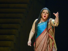Soprano Anna Markarova in the title role as Aida in the Opéra de Montréal season opener on Saturday night at Salle Wilfrid-Pelletier. She presented a believable portrait of the enslaved Ethiopian princess divided between love and patriotism.