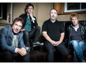 British punk band the Buzzcocks. Guitarist Steve Diggle, far left. Singer-guitarist Pete Shelley, second from right.