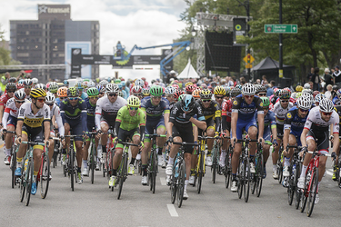 he peloton makes its way through Park avenue as they take part in the Montreal edition of the Grand Prix Cycliste in Montreal on Sunday, September 11, 2016.