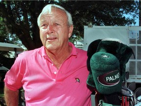 (FILES) This file photo taken on March 11, 1997 shows golf great Arnold Palmer before a press conference at the Bay Hill Club in Orlando, Florida. Arnold Palmer, the golf great whose charisma and common touch drew a legion of fans known as "Arnie's Army" and propelled the game into the mainstream, died September 25, 2016 at the age of 87. /
