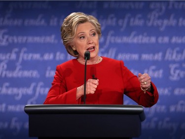 Democratic presidential nominee Hillary Clinton speaks during the Presidential Debate at Hofstra University on September 26, 2016 in Hempstead, New York.