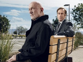 Better Call Saul's Jonathan Banks as mean Mike and Bob Odenkirk as Jimmy McGill.