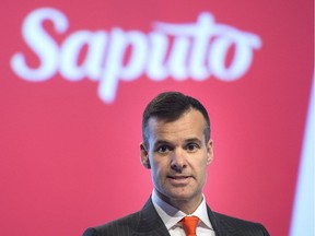 Saputo President and CEO Lino Saputo Jr., speaks to shareholders at the company's annual general meeting in Laval Quebec, Tuesday, August 2, 2016. The Saputo cheese and dairy company says this year's first-quarter profit is up nearly 30 per cent from last year.THE CANADIAN PRESS/Graham Hughes ORG XMIT: GMH102