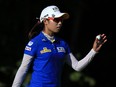 Mi Hyang Lee of South Korea reacts after sinking her putt on the 17th green during the third round of the Manulife LPGA Classic at Whistle Bear Golf Club on Sept. 3, 2016, in Cambridge, Ont.