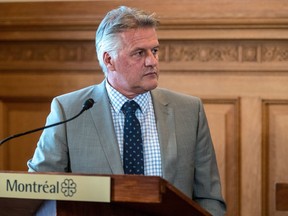 Minister of Transport, Sustainable Mobility and Transportation Electrification Laurent Lessard at Montreal city hall, Aug. 26, 2016.