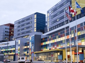 The entrance to the Montreal Children's Hospital at the MUHC Glen site.