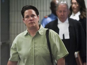 Former Montreal police officer Stéfanie Trudeau, left, also known as Agent 728, after her sentencing hearing at Palais de Justice in Montreal May 26, 2016.