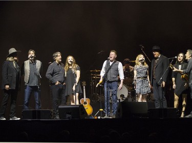Don Henley (centre) in performance with his band at the Bell Centre in Montreal on Wednesday, Sept. 14, 2016.