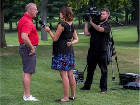 Montreal Canadiens coach Michel Therrien answers television reporter's questions prior to the club's annual golf tournament in Laval-sur-le-Lac, on Tuesday, September 20, 2016.