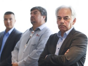 Assembly of First Nations Quebec-Labrador Chief Ghislain Picard (right), Chief Jean-Roch Ottawa (centre) of the Atikamekw community of Manawan and Grand Chief of the Atikamekw Nation, Constant Awashish at a press conference in Montreal Wednesday, September 21, 2016 where they voiced their concerns about the lack of ambulance service in Manawan.