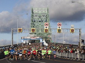 The Jacques Cartier Bridge on Sunday, Sept. 25, 2016, won't be accessible in either direction between 4 a.m and noon as it will be used for the Montreal Marathon.