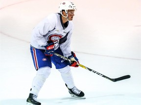 The Montreal Canadiens' Daniel Carr hits the practice ice for the first time this season at the Bell Sports Complex in Brossard, on Friday, Sept. 23, 2016.