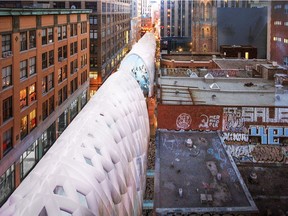 The city of Montreal will spend nearly $4-million on a project to install large, inflatable structures that will hide construction work during the lengthy overhaul of Ste-Catherine St. West. Architecture firm Kanva was awarded an $800,000 contract for the concept.