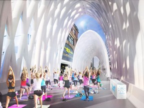 When Ste-Catherine St. sidewalks are under repair, the inflatable tunnel will move to the street, creating a giant pedestrian corridor — with special events taking place inside, from yoga classes to wine tastings.