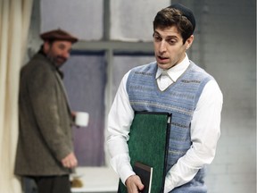 David Reale (foreground, with Alex Poch-Goldin) conveys the guilt of a good Jewish son possessed by the angels and demons of artistic expression in the Segal Centre's co-production of My Name Is Asher Lev.