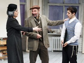 In My Name is Asher Lev, a Segal Centre production of Chaim Potok's beloved novel, a young Hasidic man (played by David Reale, right) does the unthinkable in post-war Brooklyn: He becomes an artist. In this scene from a media call, Ellen David plays Anna Schaeffer and Alex Poch-Goldin is Jacob Kahn.
