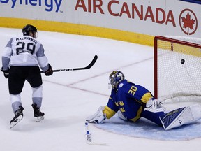 Nathan MacKinnon scores on Henrik Lundqvist in OT as Team North America defeats Sweden 4-3 in World Cup of Hockey in Toronto on Wednesday September 21, 2016.