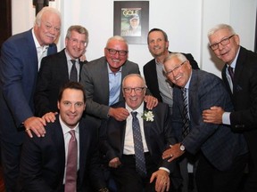 Quebec Sports Hall of Fame induction ceremony on Sept. 28, 2016 Top row: Yvon Lambert, Donald Beauchamp, Mario Tremblay, Guy Carbonneau, Réjean Houle Bottom row: Mathieu Darche, Jacques Demers, Michel Bergeron Courtesy: Quebec Sports Hall of Fame
