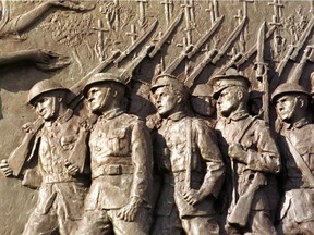 Near the centre of   Notre-Dame-de-Grâce Park stands the Monument aux braves de Notre-Dame-de-Grâce, honouring the sacrifice of soldiers who died in war. A bronze plate is affixed to the cenotaph representing troops marching past a cemetery, their bayonets in the air.