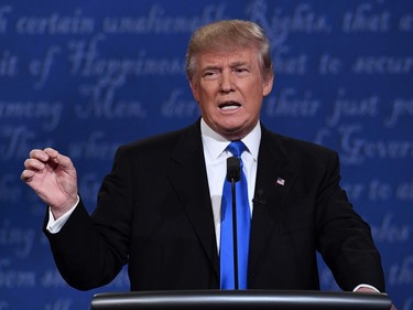 Republican nominee Donald Trump speaks during the first presidential debate at Hofstra University in Hempstead, New York on September 26, 2016.