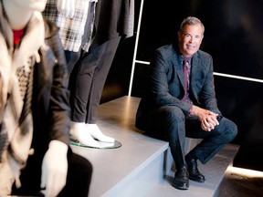 Richard Simons is dressed for fall in a Le 31 Stockholm suit and burgundy floral shirt and tie. The 176-year-old retailer was started in Quebec City by Simons’ great-great-grandfather.