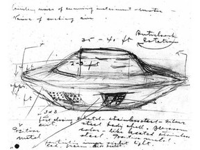 A sketch of a UFO reportedly observed in Falcon Lake, Man. in 1967 is shown in a handout sketch. Proof of alien visits is less than compelling, Joe Schwarcz says.
