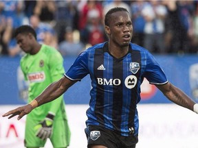 Impact's Didier Drogba celebrates after scoring against the Philadelphia Union in Montreal on July 23, 2016.