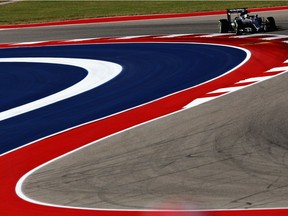 Lewis Hamilton of Great Britain driving the Mercedes AMG Petronas F1 Team Mercedes F1 WO7 Mercedes PU106C Hybrid turbo on track during final practice for the United States Formula One Grand Prix at Circuit of The Americas on Saturday, Oct. 22, 2016, in Austin, Tex.