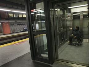 Scott Lutes uses the métro's elevator at the Montmorency station in Laval in 2007.