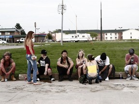 Many of her fellow cast members in American Honey were non-actors, says Riley Keough (standing). "It was a very complicated experience, emotionally."