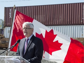 Transport Minister Marc Garneau makes an announcement concerning rail safety, Wednesday, October 12, 2016 in Montreal.