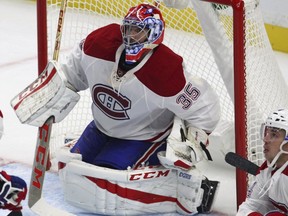 Montreal Canadiens goalie Al Montoya (35) looks on during the third period of an NHL hockey game against the Buffalo Sabres, Thursday, Oct. 13, 2016, in Buffalo, N.Y.