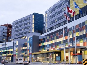 The entrance to the Montreal Children's Hospital at the MUHC Glen site.