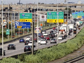 As seen in 2016, eastbound Highway 20 traffic heads through the Turcot Yards in Montreal.