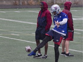 Montreal Alouettes kicker Boris Bede during practice in Montreal on Thursday, October 13, 2016.
