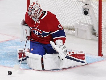 Montreal Canadiens goalie Carey Price stops shot during first period NHL action in Montreal on Thursday October 20, 2016.