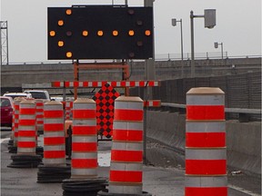 Orange construction cones.