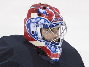 Montreal Canadiens goalie Al Montoya takes part in a team practice session at the Bell Sports Complex in Brossard on Tuesday, October 25, 2016.