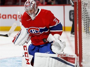 Montreal Canadiens goalie Carey Price makes a save against the Tampa Bay Lightning during NHL action at the Bell Centre in Montreal on Thursday October 27, 2016.