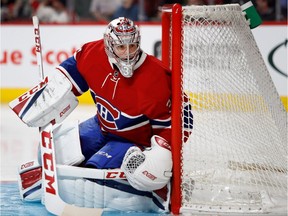 Montreal Canadiens goalie Carey Price keeps his eye on the play during preseason NHL action against the Toronto Maple Leafs at the Bell centre in Montreal on Thursday October 6, 2016.