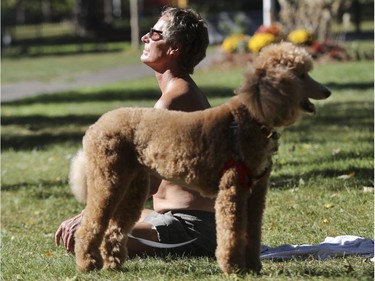 Stephen Pugh was soaking up the sun in N.D.G. Park on Friday, October 7, 2016, in the company of a friend's dog, Lady Tiffany. The beautiful fall weather brought many Montrealers outdoors.