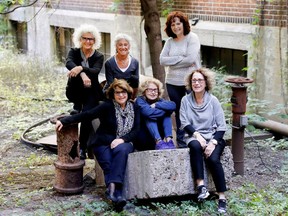 Front row, from left: Dorothy Grostern, Shirley Katz, Marilyn Rubenstein; back row, from left: Michèle Lavoie, Sue Rusk and Kathryn Gabinet-Kroo. Absent from photo is Celina Segal. The seven artists, former teachers at the Saidye Bronfman School of Fine Arts, are having an exhibition this month at the E.K. Voland gallery at Complexe du Canal Lachine, where all have studios.
