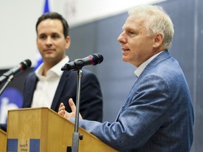 Leadership candidates Jean-François Lisée, right, and Alexandre Cloutier are running neck-and-neck, polls suggest.